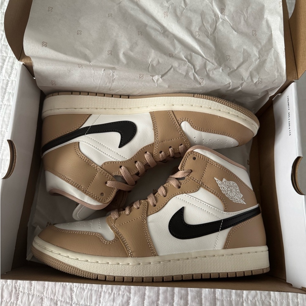 Jordan’s  1 mid Tan and White Sneakers